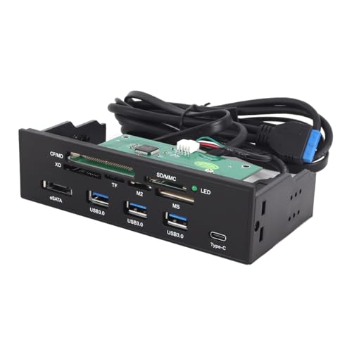 Gutol Lecteur de cartes interne en façade, écran multifonction de 5,25 pouces, compatible USB 3.0, USB 3.1, eSATA M2 + SD MS XD CF TF