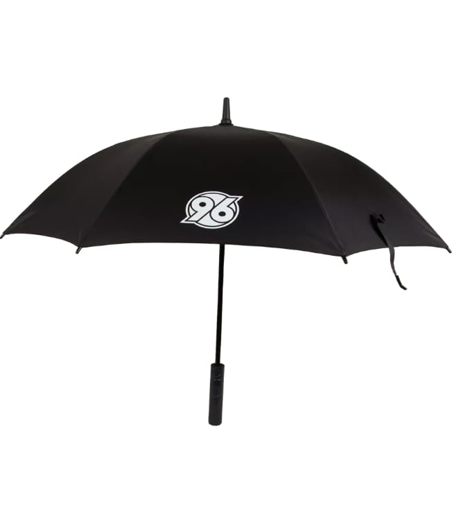 Hannover 96 Regenschirm mit Becherhalter – Offizieller Fan Schirm – Fußball Fanartikel – Stockschirm Windfest – Geschenk für Fans – Schwarz Rot