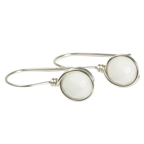 White Alabaster Gemstone Earrings Sterling Silver or Gold Filled Handmade Jewelry
