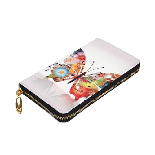 Music Butterfly Wallet for Men Women Long Purse Leather Clutch Large Business Handbag Travel Phone Holder Credit Card Holder Money Case with Zipper Leather Wallets Gift3