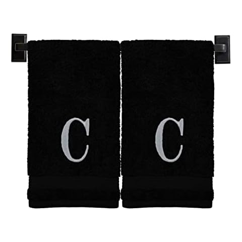 Monogrammed Hand Towels for Bathroom, 100% Cotton, Made in USA, Luxury Hotel Quality, Embroidered Silver Thread Monogram Initial, Personalized Towels, Set of 2 Cover