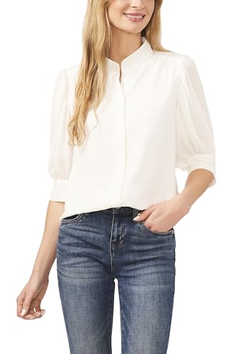 Elbow Sleeve Open Collar Hidden Placket Top