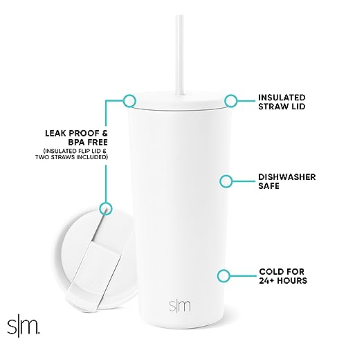 Image of Simple Modern Classic Tumbler with Straw Lid | Insulated Iced Coffee Cup Reusable Stainless Steel Water Bottle Travel Mug | Gifts for Women Men Her Him | 20oz | Winter White