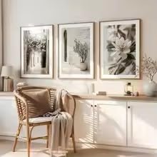 KEMEIQI Stampa su tela con fiori neutri, paesaggi urbani mediterranei, stile country/rustico, poster decorativi per la casa (70x110cmx3/senza cornice)