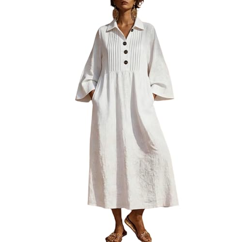 Robe longue lin mélangé col V fluide anti-coup de chaud