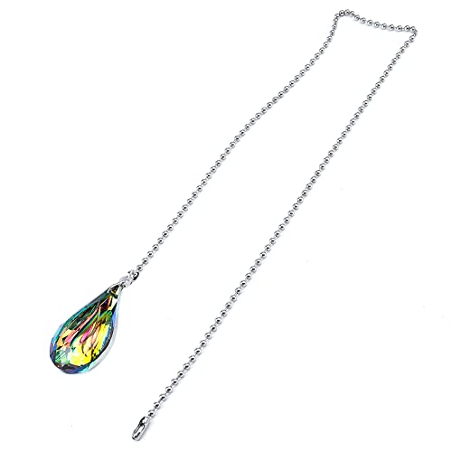 Image of 2 Pcs Green Glass Drop Pendant Pull Chain for Ceiling Fan Chandelier Light 20-Inch Length Ball-Bead Chain (1.9 inch Drop Shape)