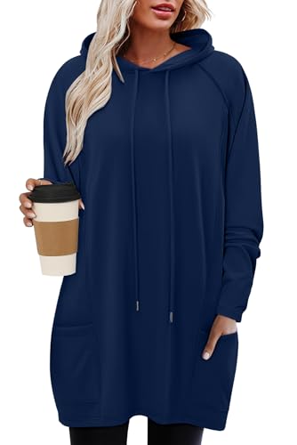KISSMODA Women Hoodies Dress Long Sweatshirts Dress Raglan Sleeves Oversized Sweatshirts with Pocket 2025 Fall Winter Trendy
