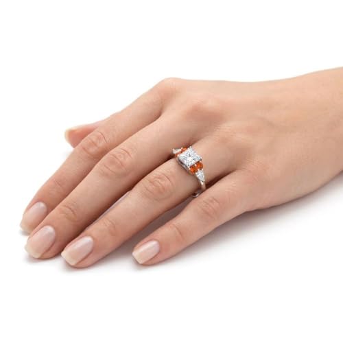 Image of Choose Your Gemstone Princess Shape Accented Engagement Ring 925 Sterling Silver Minimal Modern Design Birthday Gift Wedding Gift Side Stone Engagement Rings : US Size 4 to 12