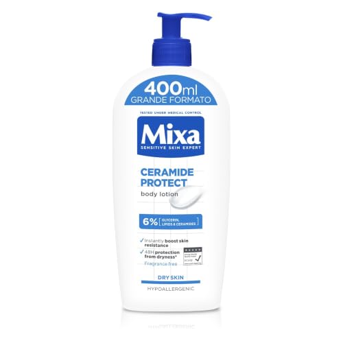 Mixa Ceramide Protect Lozione Idratante Rinforzante, Formato Grande, 400 ml | per Pelli Sensibili e Molto Secche, Pelle Protetta da Secchezza per 48H, con il 6% di Ceramidi, Glicerina e Lipidi