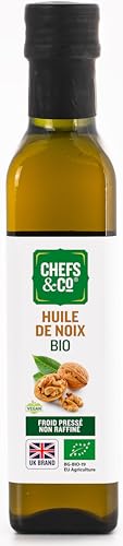 CHEFS& CO | Huile de noix Biologique Pressée à Froid pour la Cuisine (non raffinée) - 250ml dans une Bouteille en verre | Pressée à froid en Douceur sans...