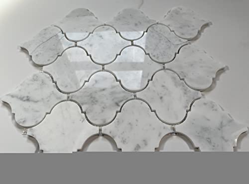 Stone Center Online Carrara White Marble Grand Arabesque Baroque Lantern Mosaic Tile Polished Kitchen Bath Wall Floor Backsplash Shower (1 Sheet) #TOP3