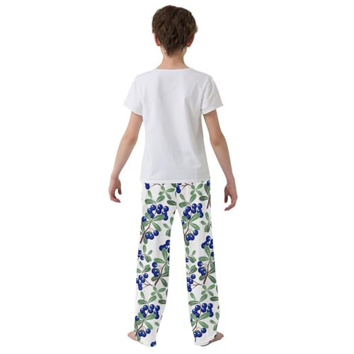 Blueberry with Leaves Boys Long Pants Soft Trousers Elastic Waist Kids Lounge Bottoms with Pockets S-XL3