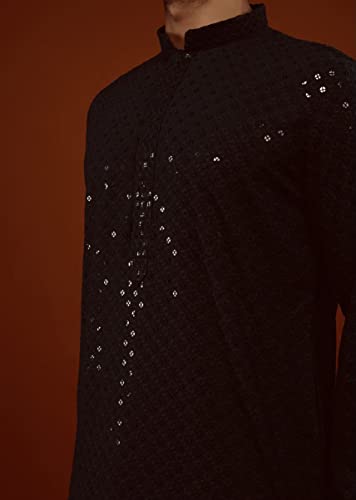 Image of Men's Rayon Blend Lucknowi Sequence Kurta Pyjama (Chickankari)