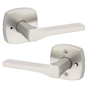 Kwikset Tripoli Lever Interior Privacy Door Handle with Lock, Door Lever For Bathroom and Bedroom, Satin Nickel Reversible Keyless Turn Lock, with Microban Protection