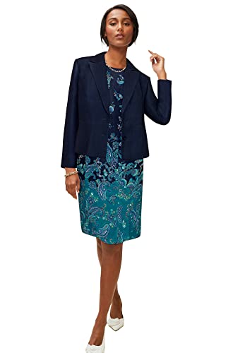 Jessica London Women's Plus Size Single Breasted Jacket Dress Suit - 16 W, Teal Paisley Print Blue #TOP12
