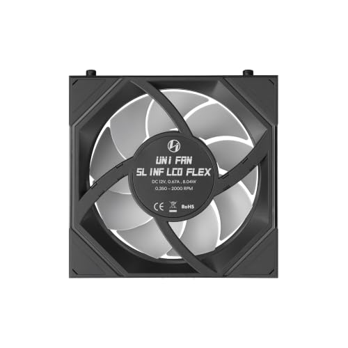 Image of Lian Li UNI Fan SL-INF LCD Flex 120mm Reverse Blade ARGB Fan, Single Pack, Controller Not Included, Black (12RSLIND1F1B)