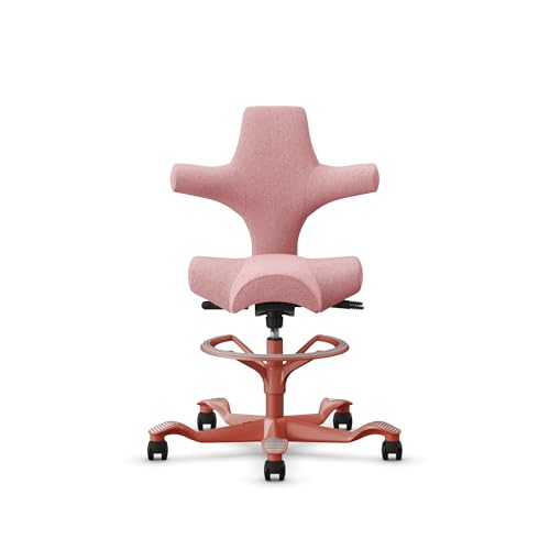 Image of HAG Capisco Sit to Stand Chair-Blush Rose Frame-Upholstered Pink Blush-with Foot Ring