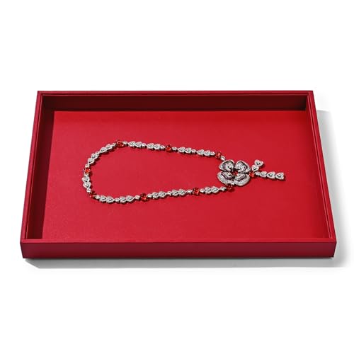 Red Leather Jewelry Tray Stackable Jewelry Display Tray Jewelry Drawer Organizer Tray Necklace Bracelet Tray for Necklace Bracelet Ring Watch Display Storage (Red)