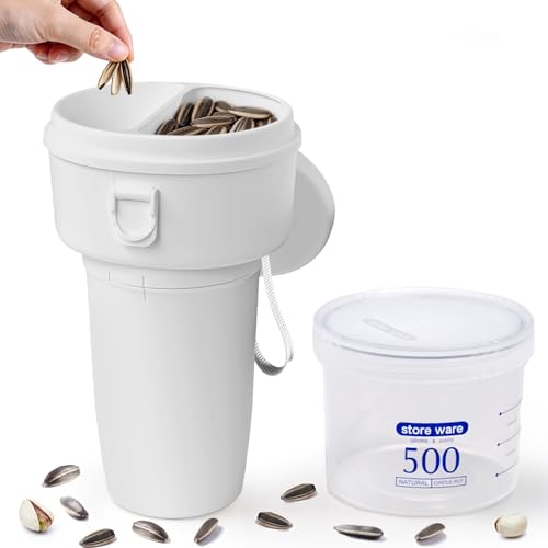 Lumyrilix Portable Sunflower Seed Cup with FREE Airtight Container | 2-in-1 Spit Cup Keeps Seeds & Shells Separate |Dishwasher Safe |Mess-Free for Car Travel Sports & Outdoor Gifts (White)