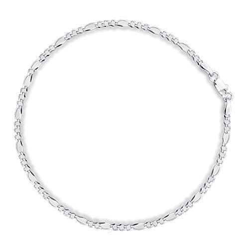 Image of Ritastephens 14k White Gold Figaro Chain Anklet Ankle Bracelet 2.6mm Width