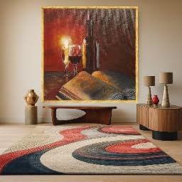 Toile nature morte premium avec vin et bougies 70x70cm sans cadre