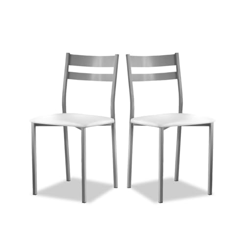 ASTIMESA Dos Sillas de Cocina Aluminio Asiento Blanco con Respaldo Franjas