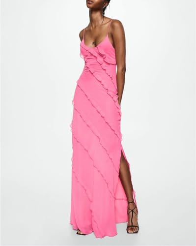 Image of Women Summer Elegant Sling Midi Ruched Bodycon Dress Solid Color Backless Slim Party Cocktail Dresses