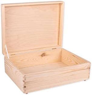 Unfinished Wood Box With Lid No Handles For Storage, Decoration, Organisation, Large Natural Wooden Craftsmanship, Rustic Home Decor, 40 x 30 x 14 cm.