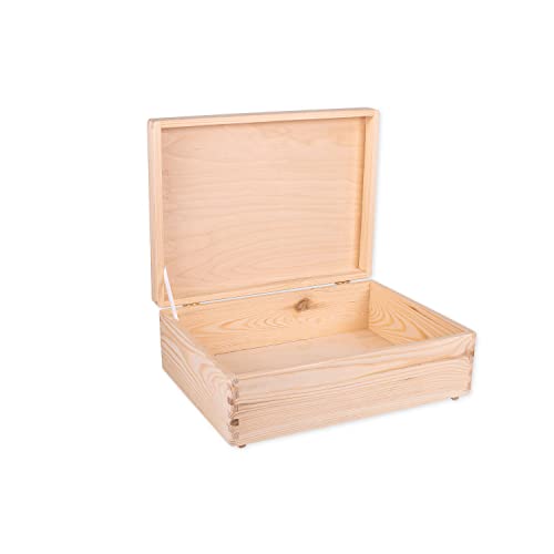 DECOCRAFT Scatola in legno non finita con coperchio senza maniglie per conservazione, decorazione, organizzazione, grande artigianato in legno naturale, decorazione rustica, 40 x 30 x 14 cm.