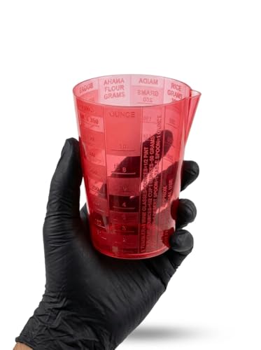 Image of 350 ml Plastic Measuring Glass for Kitchen | Multi-Scale Gram, Litre & Ounce Measuring Cup | Red Food-Grade Reusable Liquid & Rice Measuring Cup