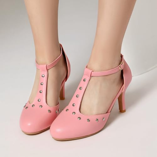 Image of ForeMode Fashion Women T-Strap High Heels Bow Platform Round Toe Pumps Leather Summer Sweet Shoes