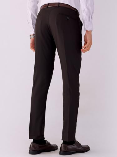 Image of The Indian Garage Co Men Slim Fit Self Design Mid-Rise Stretchable Formal Trousers