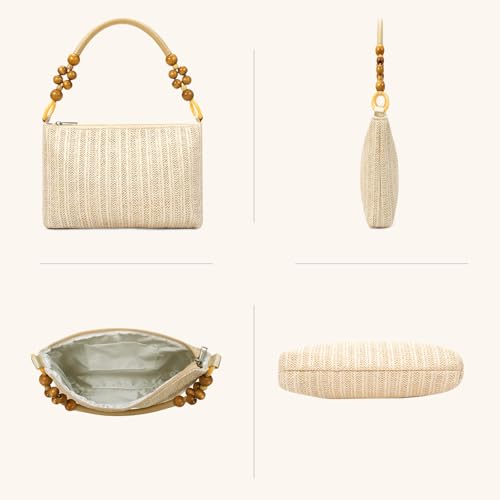 Image of YYW Straw Beach Bag with Zipper Straw Purse Beach Purse Weave Shoulder Vacation Tote Handbags