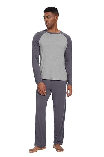 WiWi Mens Pajamas Set Viscose from Bamboo Long Sleeve Sleepwear Knit Nightwear 2 Pieces Loungewear Sets with Pants S-XXL2