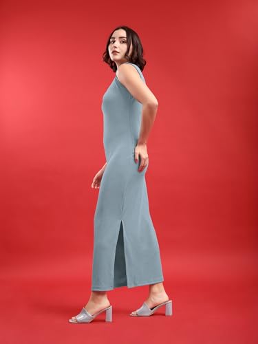 Image of PURVAJA Women's Bodycon Maxi Sleeveless Round Neck Solid Dress