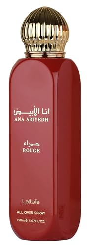 Lattafa Ana Abiyedh Rouge – Fruity, Gourmand, Floral, Musky – All Over Spray Long-Lasting Fragrance for Women, 5.07 Ounce / 150 ml