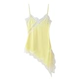 Generisch Damen Y2k Spitzenbesatz Tank Crop Tops Ausgehen Spaghettiträger Seide Unregelmäßiger Saum Camisole Party Beachwear