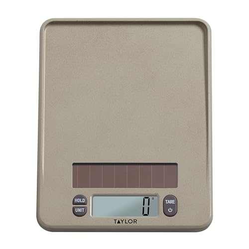 Taylor Light Powered Digital Kitchen Scale, Coffee Husk Blend Material, Solar Panel with Endless Power, No Batteries Needed, Energy-Saving, 11lb Capacity, Beige
