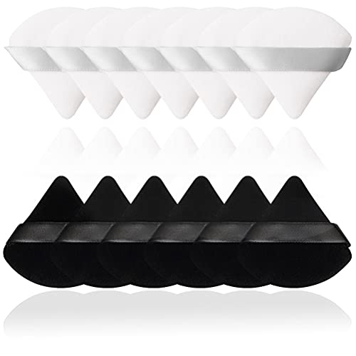 12 Pieces Pure Cotton Powder Puff Face Soft Triangle Makeup Puffs for Loose Powder Mineral Powder Body Powder Makeup Tool (Black and White)