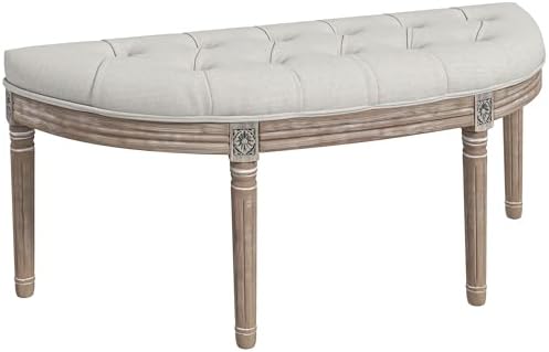 Panca Da Letto HOMCOM Stile Luigi XVI - Mezza Luna Imbottita, Legno Massiccio, Crema - Foto 7