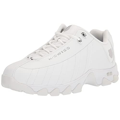 K-SWISS Men's ST329 CMF Sneaker, Wide Tennis Dad Walking Shoes Leather Upper 6.5 X-Wide White/Silver/Silver
