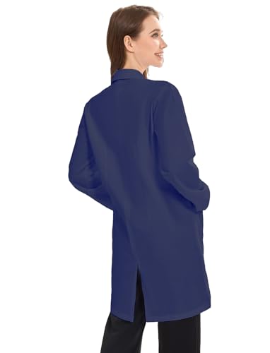 Image of Women's Lab Coats Snap Closure 4 Pockets Elastic Cuffs Professional Medicas Long Sleeve Labcoats Scientist College
