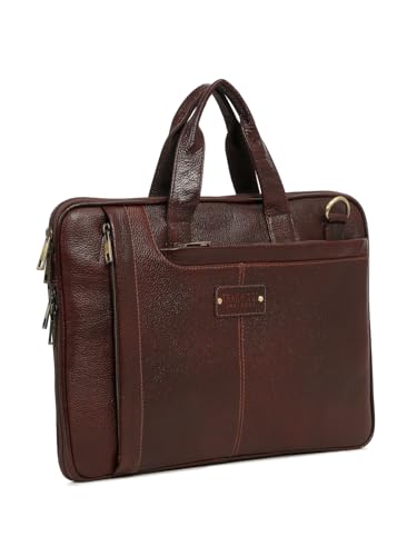 Image of TEAKWOOD LEATHERS Unisex Genuine Leather Textured Laptop Bag | Stylish & Durable Office Bag | Spacious & Elegant Business Messenger Bag for Men & Women