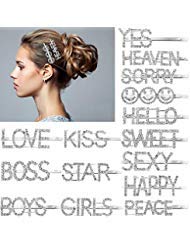 15 Pieces Words Letter Hair Pins Glitter Rhinestone Hair Clips Straight Letter Hair Pins Barrettes for Women Ladies Girls (Classic Style)