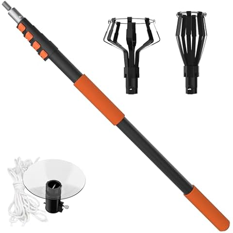 Buyplus 26FT Reach Light Bulb Changer for High Ceilings with 5-20FT Telescopic Extension Pole, Easy Flip-Tab Lock Bulb Changing Pole Extension with Basket and Suction Cup for Recessed Lights Cover