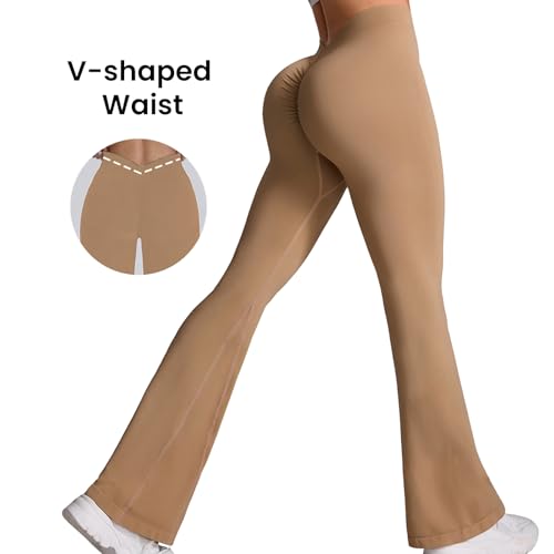 womens scrunch flare leggings v back high waisted yoga pants tummy control bell bottom leggings