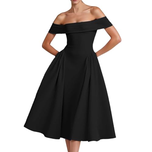 Générique Robe Bustier Femme élégante Dos avec col Droit pour Sortie Occasion décontractée (Black, XL)