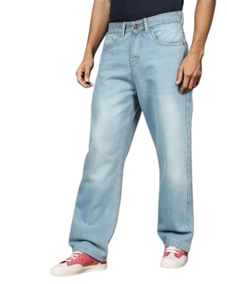 Image of M Q Denim Men Loose Fit Denim Jeans | Whisker Spray | Mid Rise & Pure Cotton | Daily Casual Wear