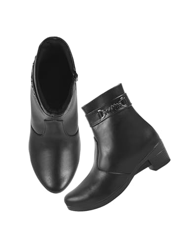 Image of Women's Ankle Boots with Side Zipper and Metal Detail Low Heel Faux Leather Booties for Everyday Comfort and Style