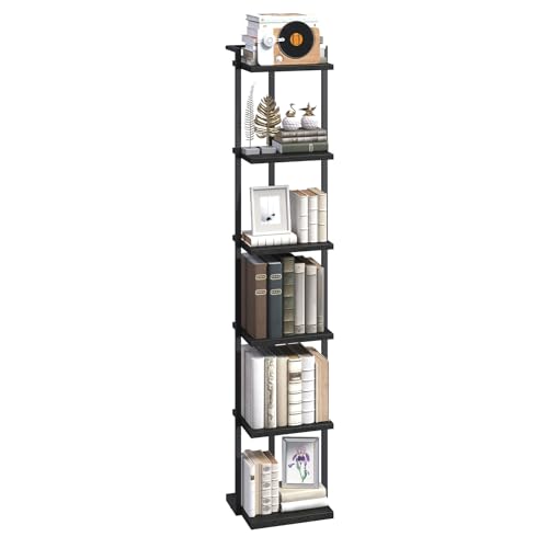 MAHANCRIS Bookshelf, 6-Tier Bookcase, Vertical Tall Narrow Book Shelf for